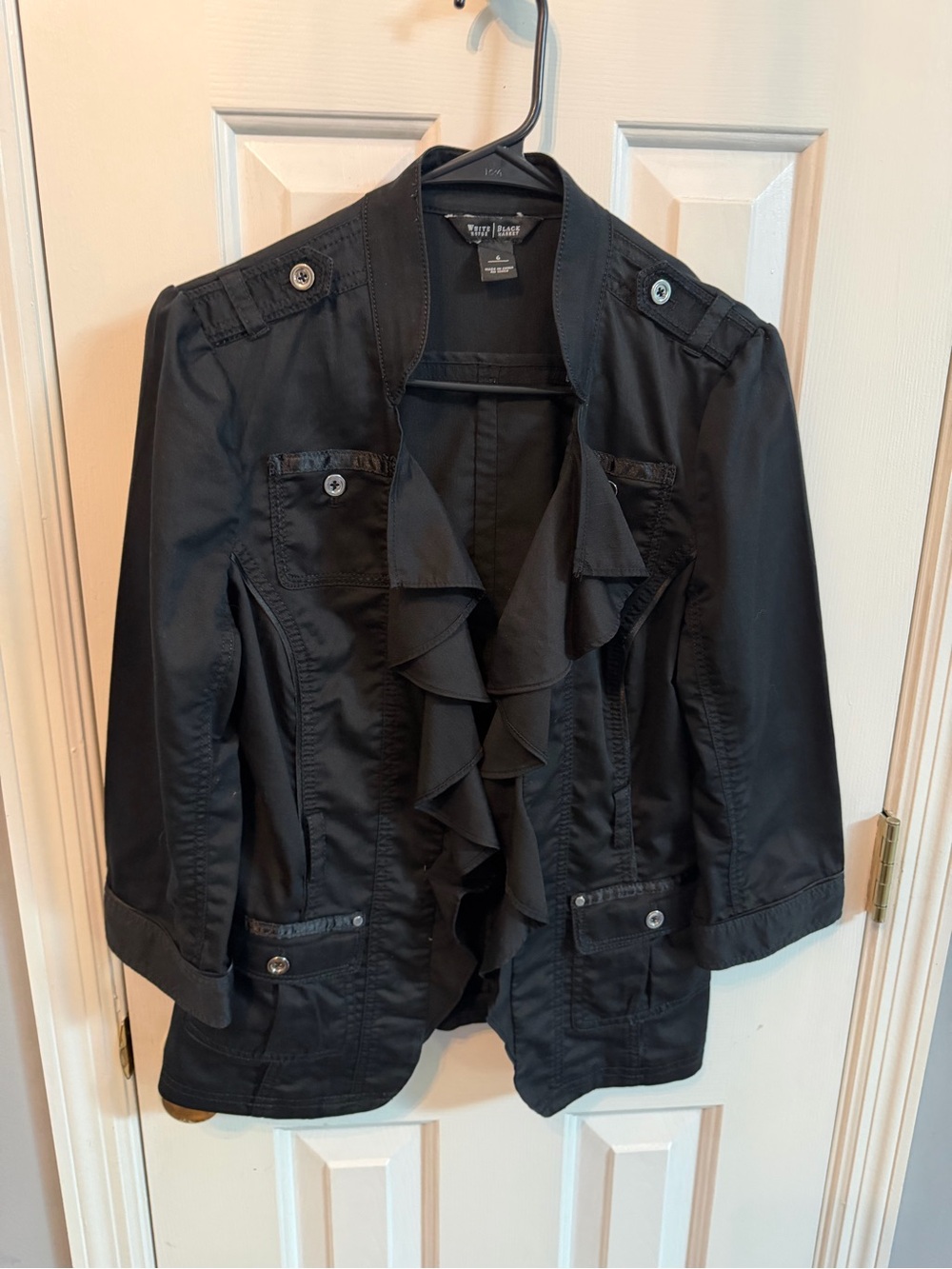 White House Black Market Black Ruffle-Front Blazer Jacket